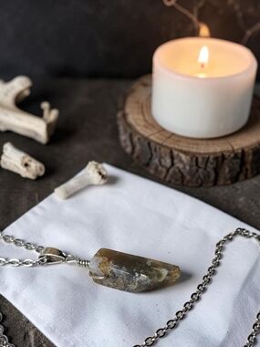 Natural Moss Agate Pendant Necklace in Green and Brown - Unbranded